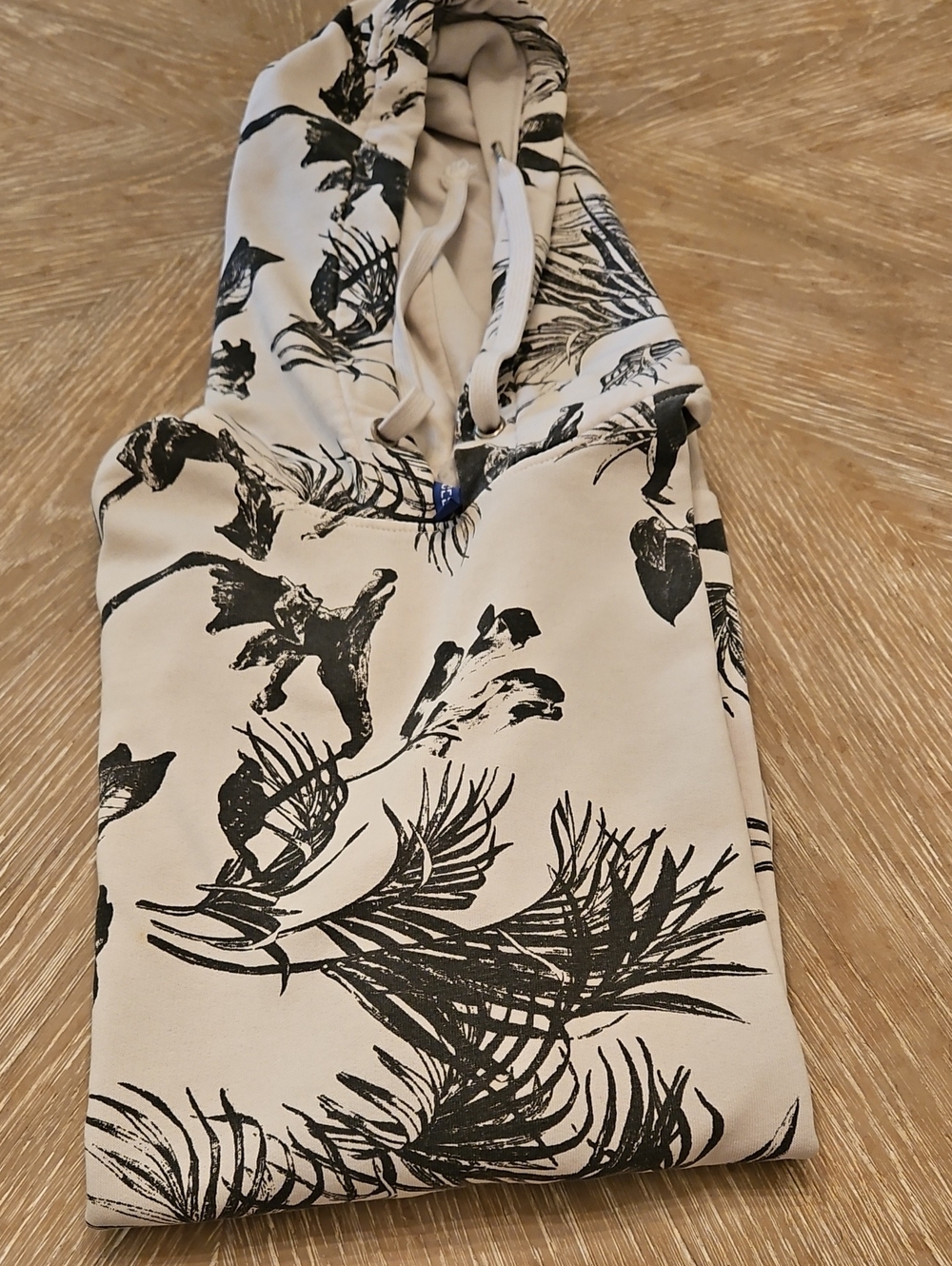 H&M Cream and Black Floral Pullover Hoodie